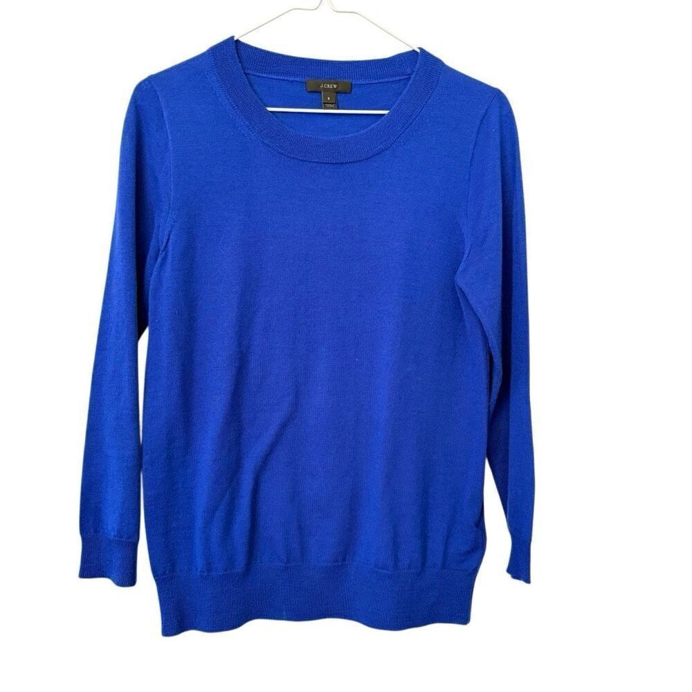 J. Crew 100% Merino Wool Crew Neck Long Sleeve Pullover Knit Blue Sweater Small